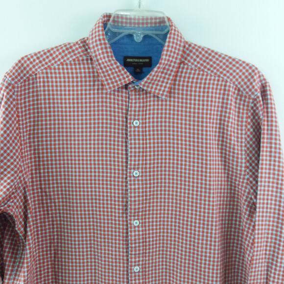 Johnston & Murphy Double-Layer Men's Long-Sleeve Shirt Red Gingham XL - Picture 3 of 8